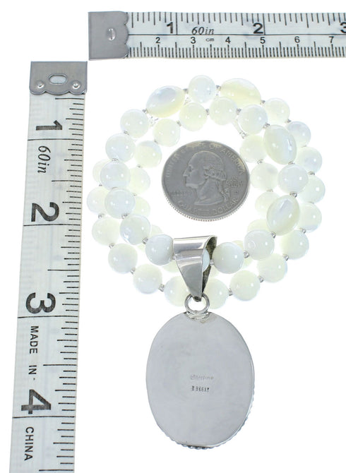 Native American Sterling Silver Mother of Pearl Bead Necklace Pendant JX129831